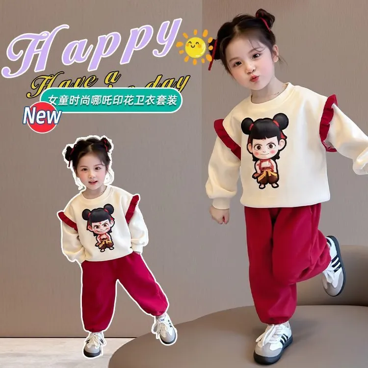 春秋卫衣哪吒套装女童休闲潮童酷拍拍灯2025洋气儿童卡通两件套