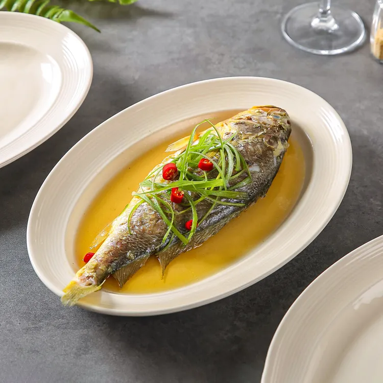 川岛屋陶瓷鱼盘家用2025新款蒸鱼专用盘子高级感餐具椭圆形装鱼碟