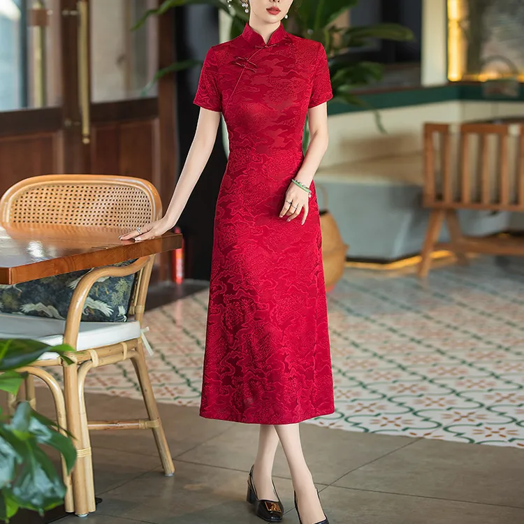 夏装喜婆婆婚宴装2025新款夏季高贵红色旗袍妈妈礼服平时可穿高端