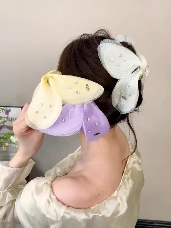 网纱蝴蝶抓夹2025新款后脑勺盘发鲨鱼夹女大号高级感发夹发卡头饰
