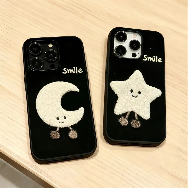 秋冬新款月亮星星适用于苹果17手机壳iPhone16绒布15Pro情侣14/13