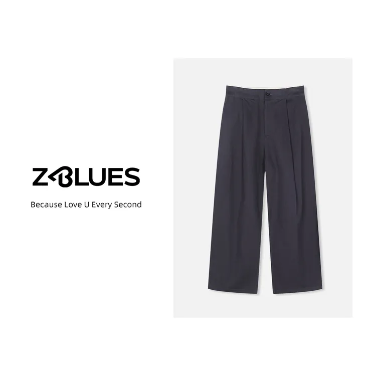 Z.blues【轻熟色系】轻熟风100棉藏青简约宽松直筒压褶裤YZJXY4442