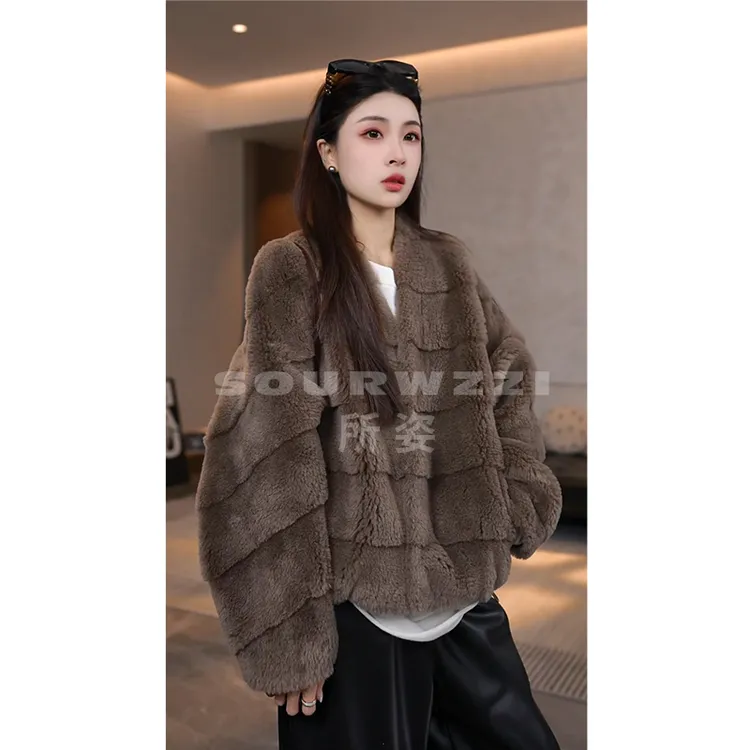 SOURWZZI/所姿100%羊毛横排设计师加厚休闲女士外套SZ-26303