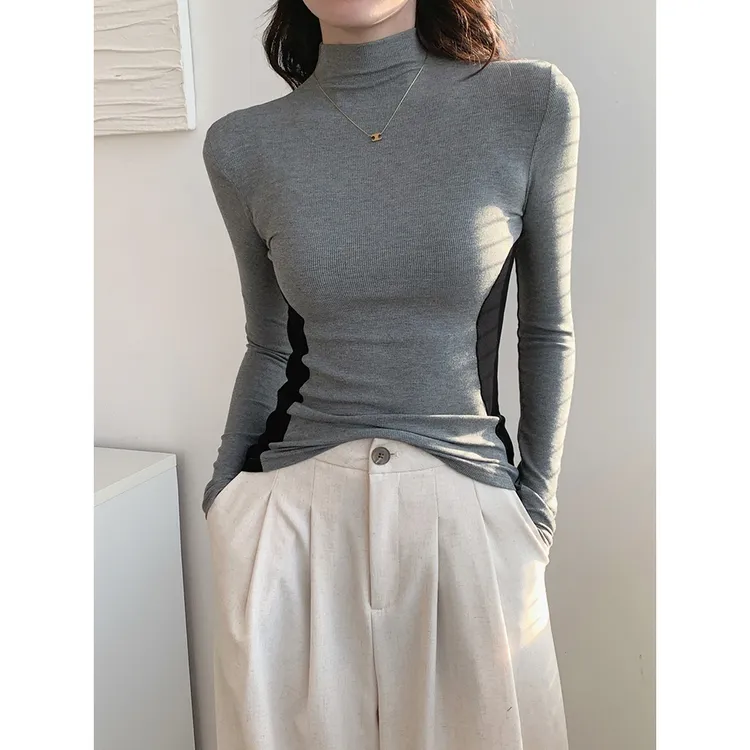 半高领打底衫女内搭2025新款秋冬可外穿洋气独特别致拼接撞色上衣