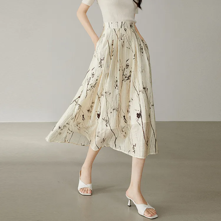 晚白【新品】2025裙子印花半身裙25021440