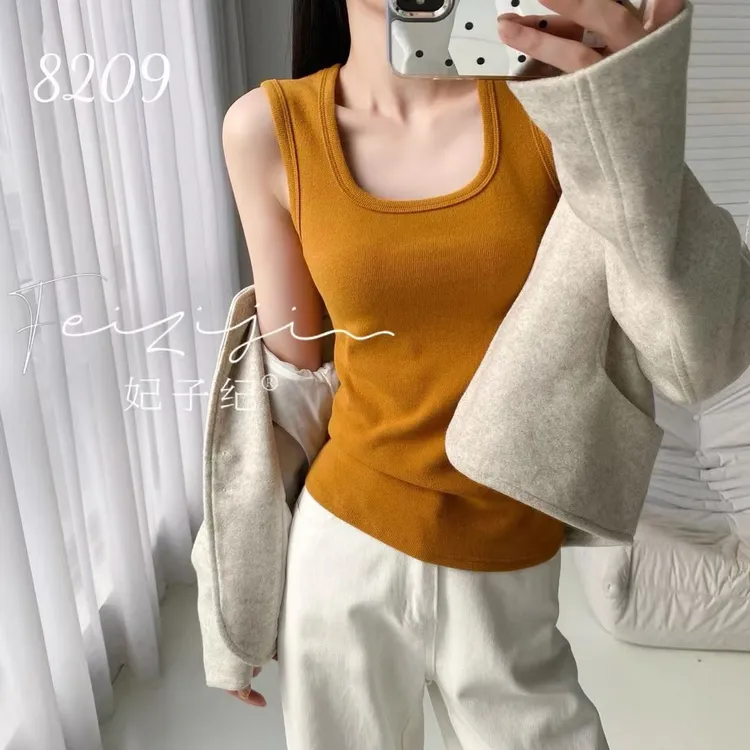 【无胸垫背心】8209时尚款螺纹显瘦遮副乳吊带背心女无袖上衣