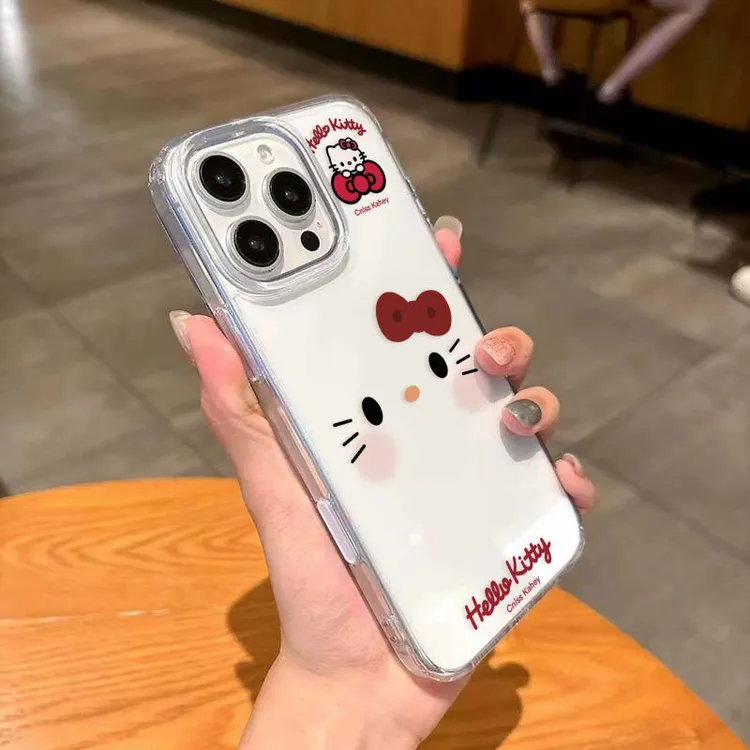 害羞凯蒂适用iPhone16带相机触控保护按键透明手机壳16Promax防摔