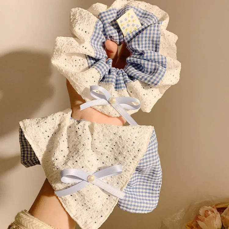 可爱小清新白色蕾丝方巾大肠发圈女韩系高级感头饰超大方形头绳