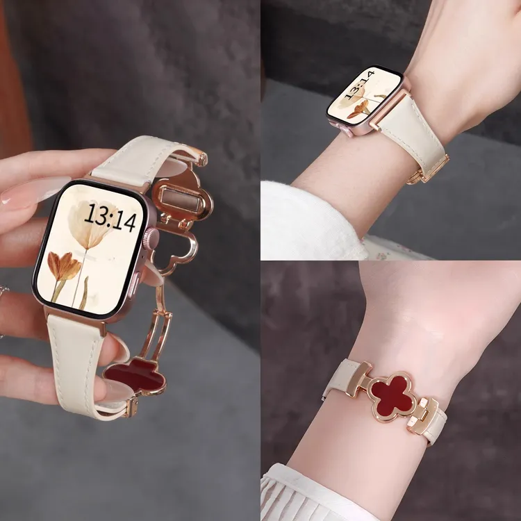 适用华为watchfit4/3手表真皮磁吸表带fit4pro四叶花扣女智能手环