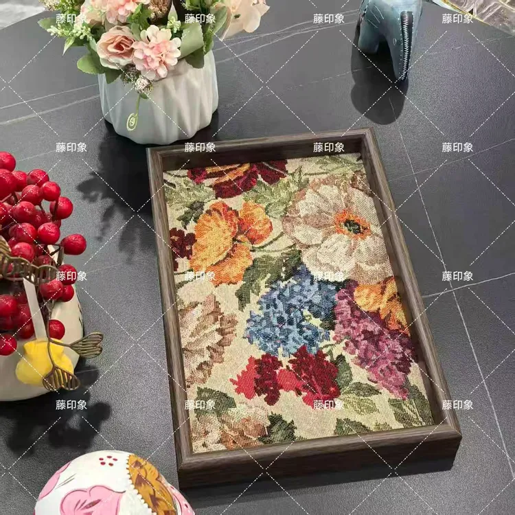 波西米亚风创意花卉家用托盘可放珠宝零食适用于玄关客厅复古摆件