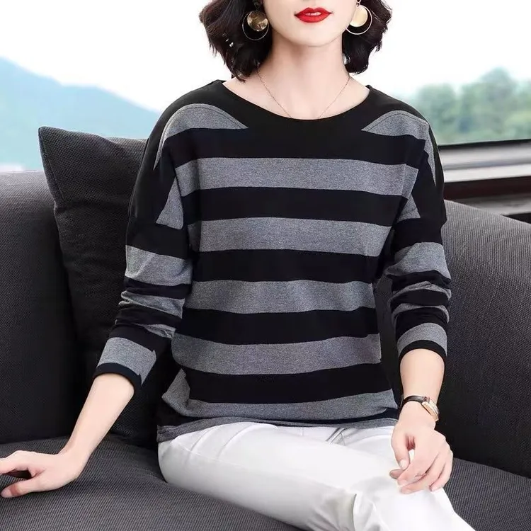 新款妈妈装春装棉长袖恤女宽松大码妈妈秋季大码打底衫