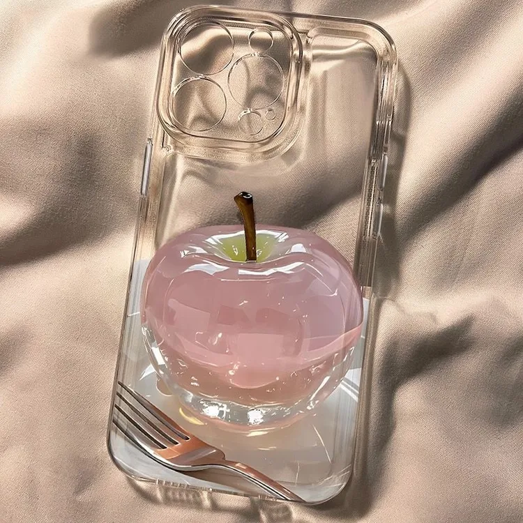 水晶苹果适用17PROMAX苹果手机壳苹果16/14日韩13/12硅胶11女XR