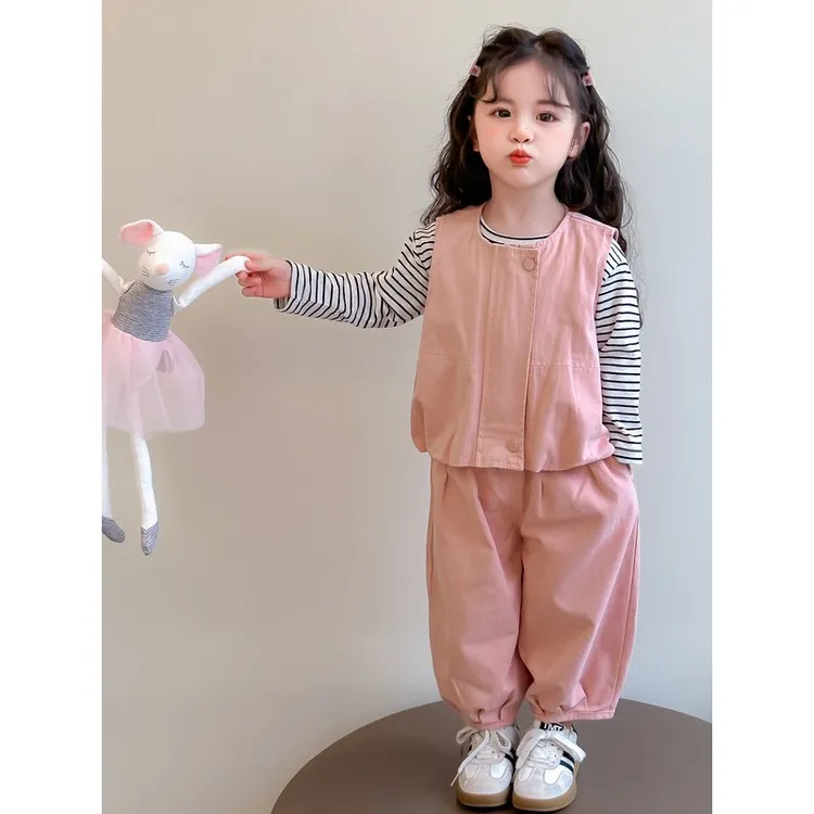 新疆包邮女童秋装套装2025新款洋气儿童春秋季时髦宝宝马甲炸街工