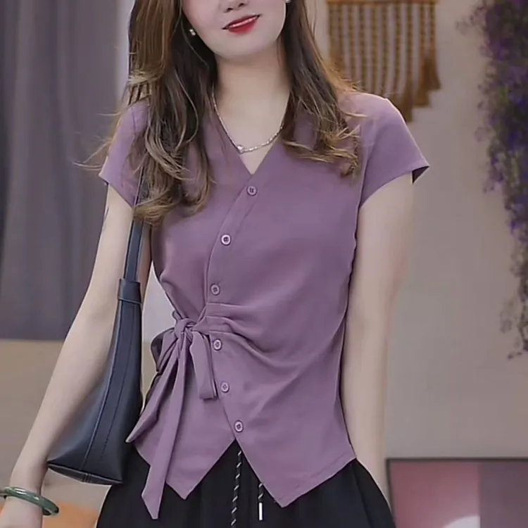 2025夏季新款法式气质设计感显瘦上衣女百搭时尚收腰洋气衣服女