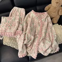 珊瑚绒睡衣女秋冬季加厚加绒新款家居服甜美风花朵两件套装