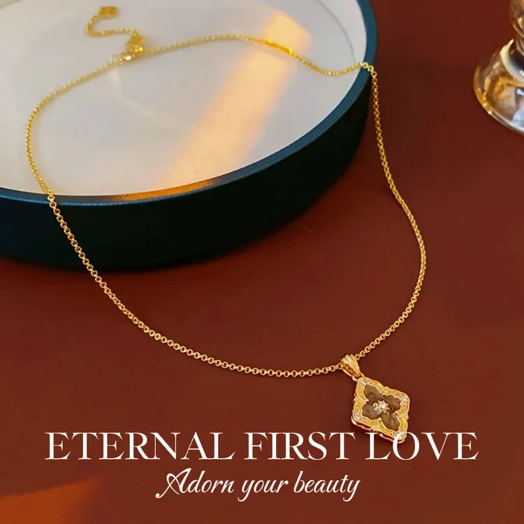 铜合金项链 ETERNAL FIRST LOVE 轻奢百搭法式布布虎眼石项链