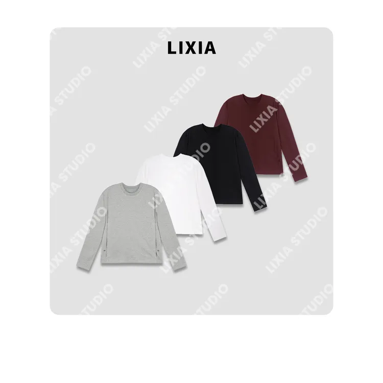 LIXIA【慢调生活】韩国极简风舒适侧边扣简约纯棉长袖T恤-D7025