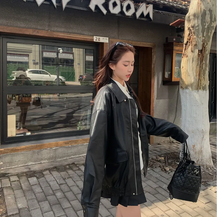 皮衣外套女款2025新款春秋季今年流行爆款机车短款黑色夹克小个子