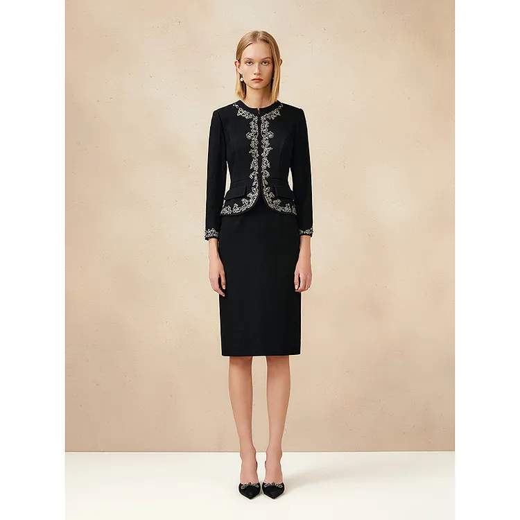 Song of Song歌中歌新中式立领花卉刺绣点缀优雅连衣裙5C35105690