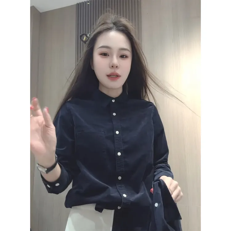 欧洲站休闲条绒长袖衬衫女2025秋冬新款韩版百搭洋气宽松显瘦上衣