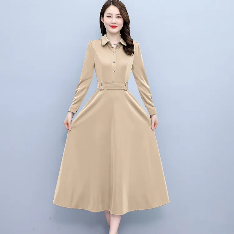 2025秋装新款韩版修身显瘦中长款女装时尚长袖连衣裙