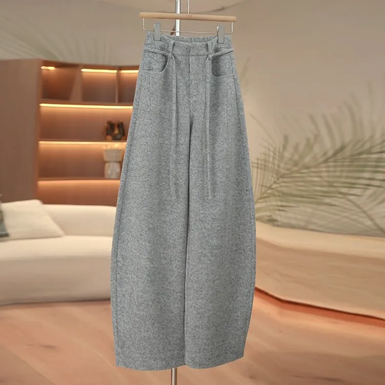 高级感羊毛休闲弯刀裤女2025新款秋冬加厚香蕉裤高腰休闲阔腿裤子