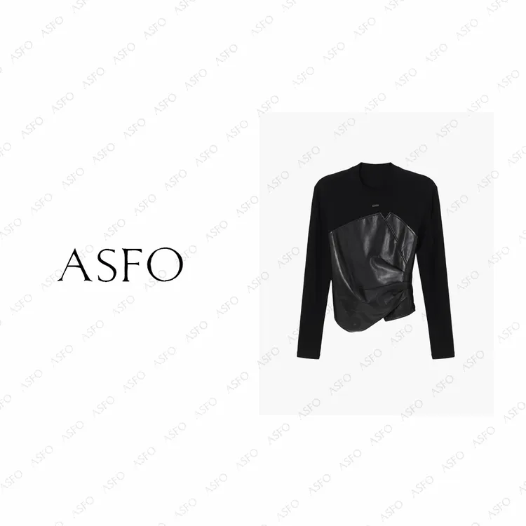 【AS奥莉】25新不对称针梭拼接时尚套头弹力上衣AS25DDS04241