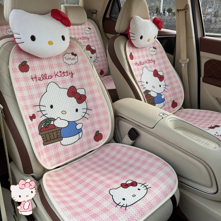 KT猫新款汽车坐垫格子四季通用座椅套卡通可爱座套网红女士车座垫
