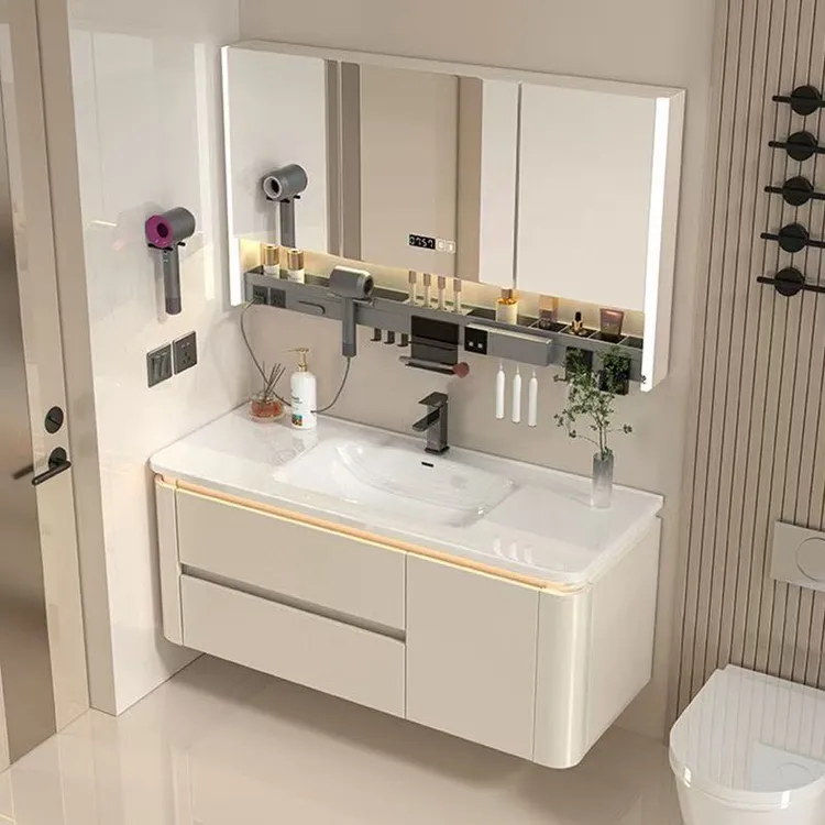 圆角浴室柜陶瓷一体盆卫生间洗漱台面洗脸盆柜组合洗手池镜置物架