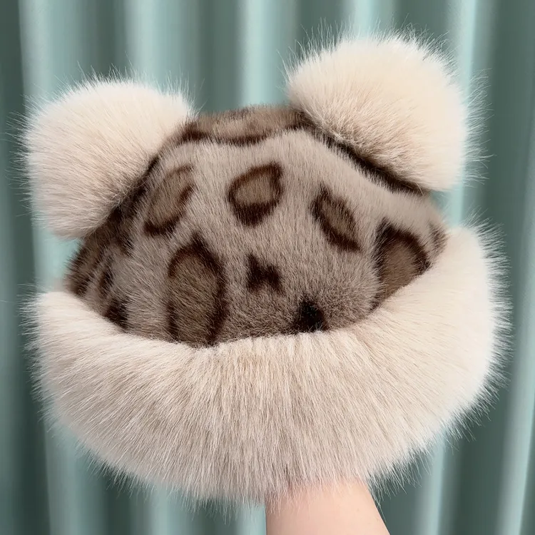 豹纹老虎帽加厚新款毛绒保暖秋冬高级帽子保暖防寒蒙古帽冬季女