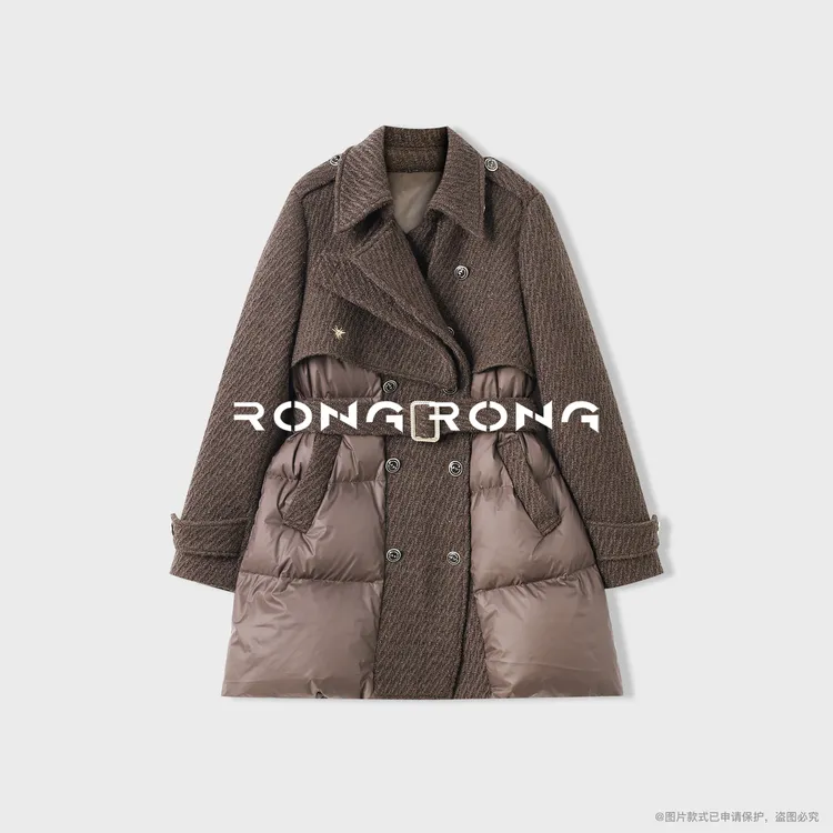 溶溶【墨海星光】RONGRONG 90白鹅绒绵羊毛混纺小香风羽绒服2311686