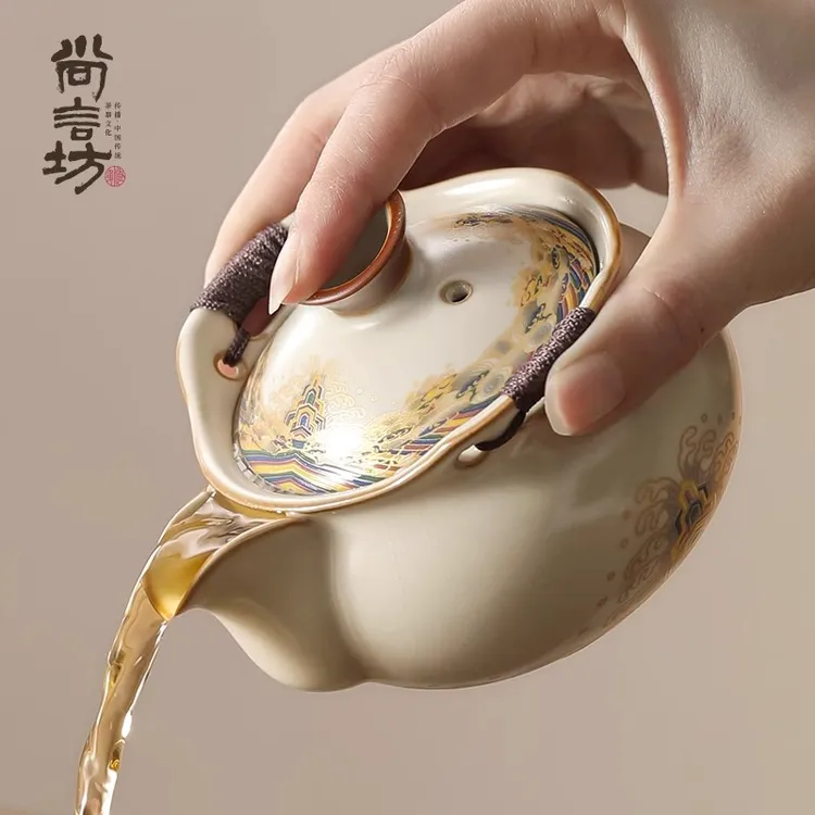 手抓壶盖碗茶杯防烫汝窑单个高档茶碗一人饮功夫茶具茶壶泡茶家用