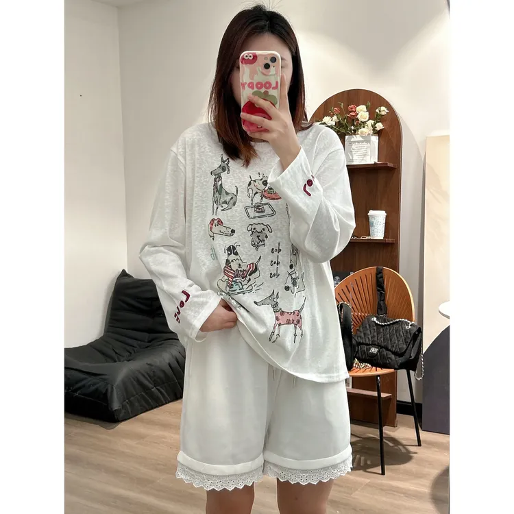 【咔咔】丑萌狗狗-长袖罩衫时尚休闲圆领夏季外穿秋季印花K0292