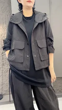 8056潮女时尚百搭抽绳休闲风短外套坎肩时尚宽松韩版潮流秋季