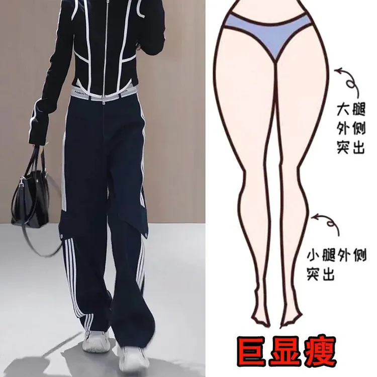 【中環专享品牌清-L】大码女装裤子女2025春季新款休闲裤条纹弯刀裤