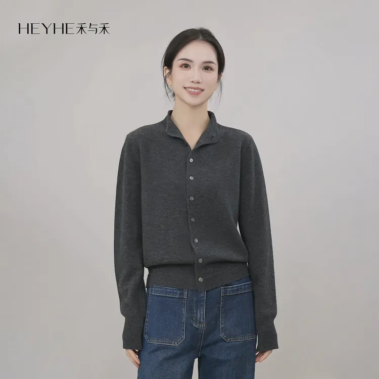 小禾【晴天】100绵羊毛韩系软糯修身减龄长袖圆领打底显瘦针织开衫