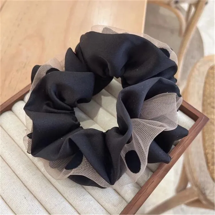 原创网纱多层褶皱大肠发圈法式百搭发绳头绳气质时尚黑色简约164