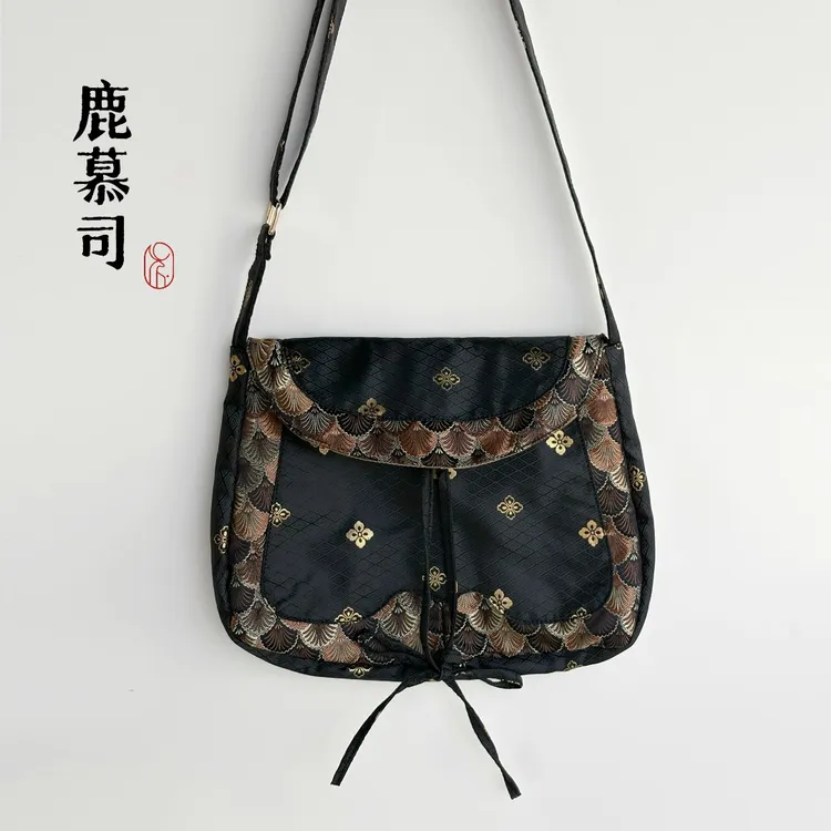 原创汉服货郎包拼色唐风斜挎布包可调节可装13寸电脑A4纸黑色百搭