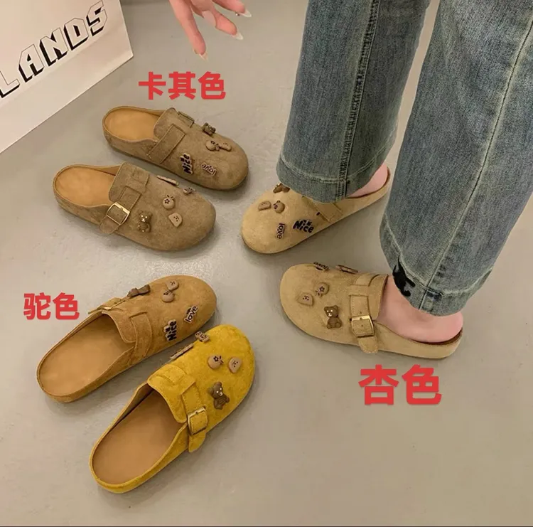 复古可爱勃肯包头半拖鞋女外穿2025秋季新款厚底内增高博肯穆勒鞋