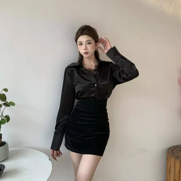【D56】法式辣妹风少女风休闲风时尚套装衬衣上衣性感衬衫