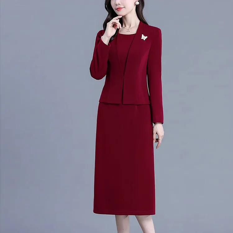 高端中年女士妈妈春装套装2024新款洋气时尚两件套气质连衣裙