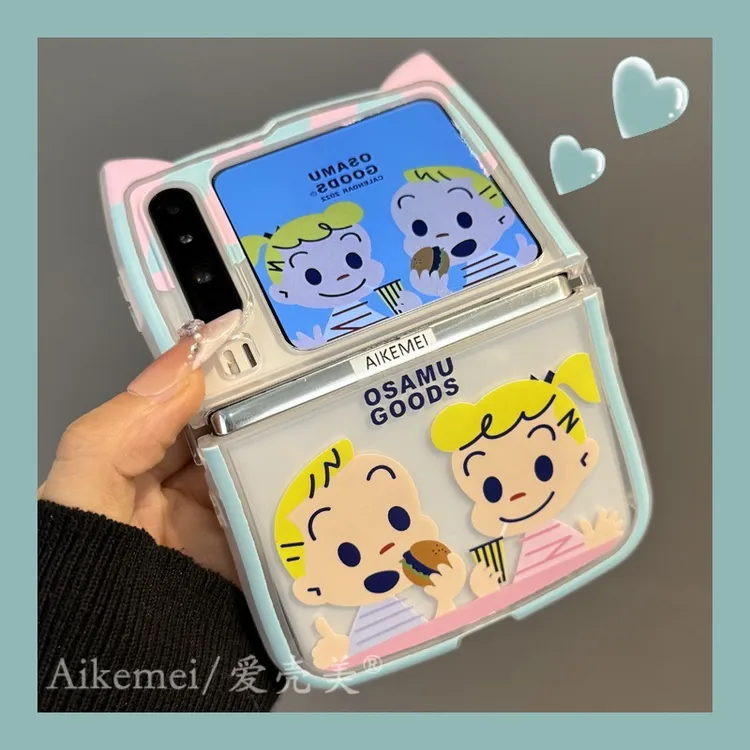 适用华为purax阔折叠屏手机壳可爱猫耳朵pocket2原田治男女孩链条