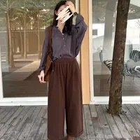 9852#秋季新款阔腿裤韩系显瘦卷边休闲百搭九分裤子（秒默认微瑕）