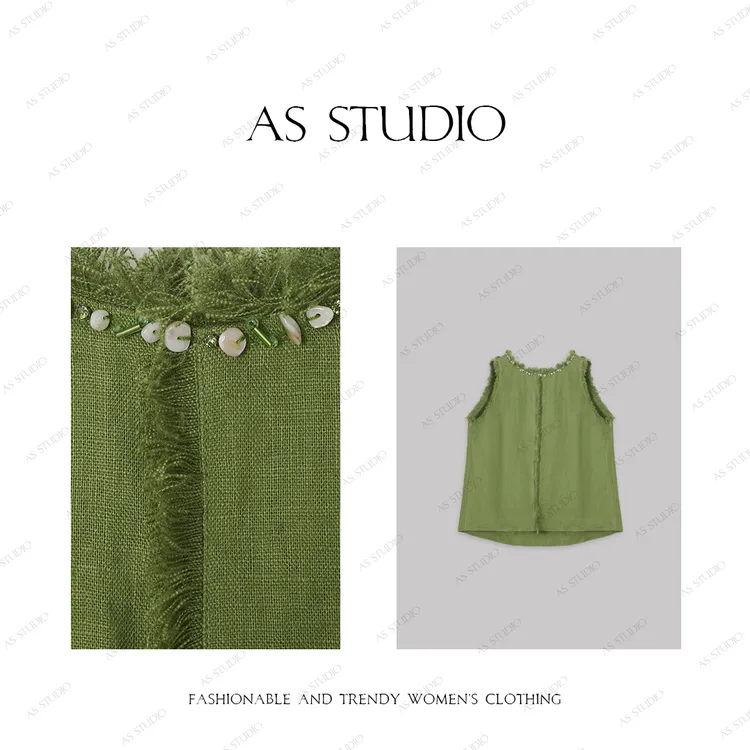【AS生命力】25新法式洋气时尚百搭流苏贝壳小背心AS25CSY4420
