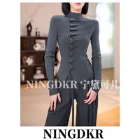 亦B41386宁黛可儿设计感褶皱针织开衫女显瘦修身不规则打底毛衣
