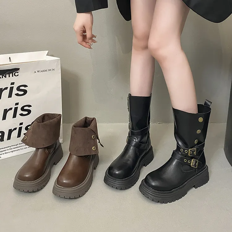 英伦风马丁靴女款2025新款秋复古女鞋美拉德棕色靴子厚底黑色短靴