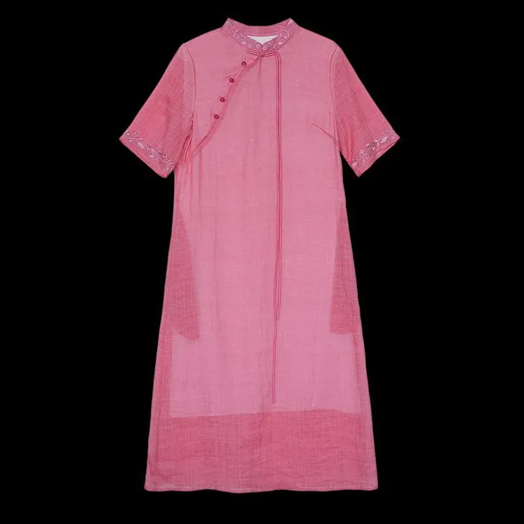 哥弟阿玛施正品外贸尾单女装清仓夏季中式礼服刺绣苎麻连衣裙女宽