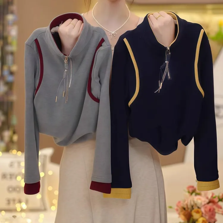 女童半高领打底衫秋装2025新款保暖磨毛绒半拉链加厚内搭自发热潮