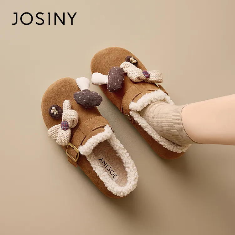 卓诗尼平底全包勃肯鞋女冬季2025新款复古加绒保暖棉鞋博肯雪地靴