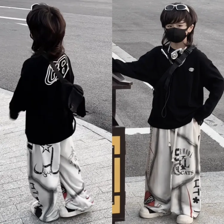 乐乐家儿童圆领长袖打底衫秋冬活力风纯色嘻哈休闲上衣